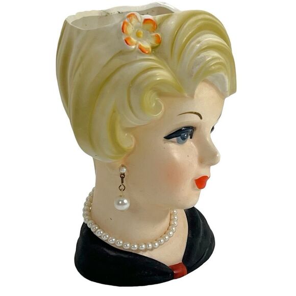 Vintage Inarco Head Vase Blonde Pearl Earrings Necklace E5622 - Picture 4 of 15